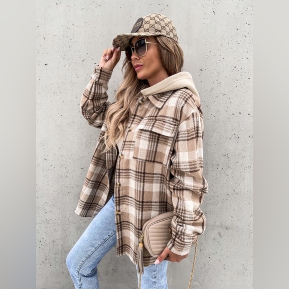 Plaid Dropped Shoulder Hooded Jacket - Picture 3 of 6